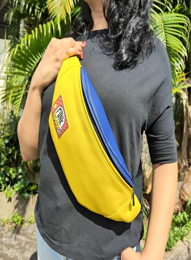 Funk For Hire Vegan Leather Chest Bag, Waist Bag, Fanny Pack, Utilitity Waist Bag, Crossbody Sling Bag - Yellow and Navy Blue - Image 5